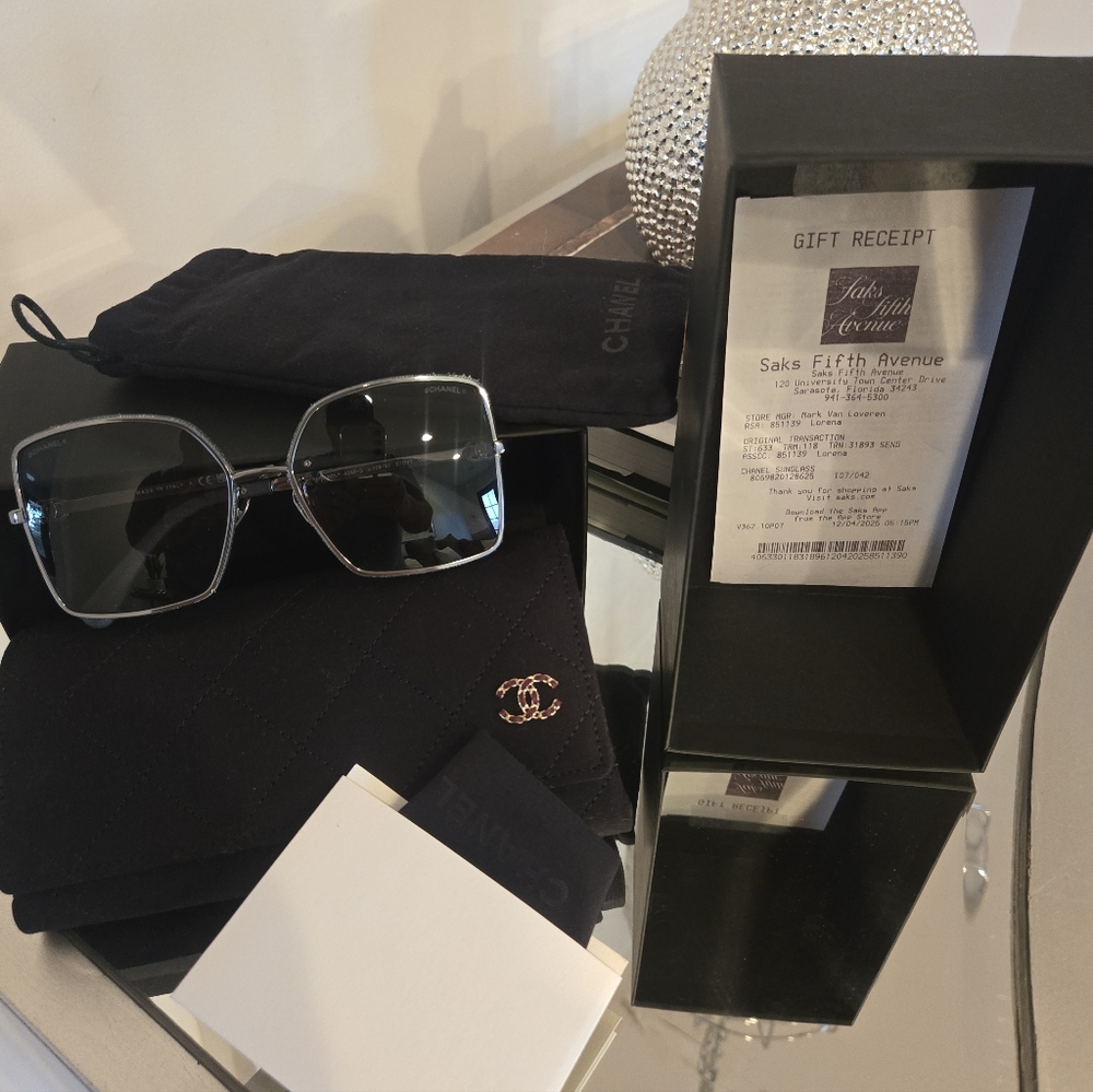 Chanel Women's Sunglasses Metal, Calfskin & Denim Ruthenium  Lenses